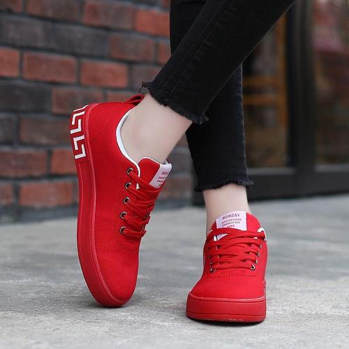 恩施耐克正品派克布鞋新款平底休闲女鞋初中学生板鞋红色帆布鞋韩