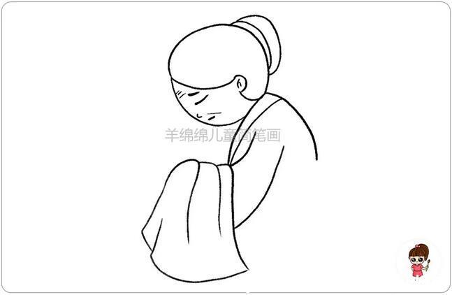 两条半圆弧线画出头部轮廓,简单的加上母亲的发髻,这首诗表达了母亲对