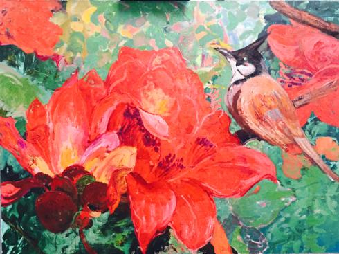 伊慧新作油画《木棉花开》,200*150cm,2015年作于京