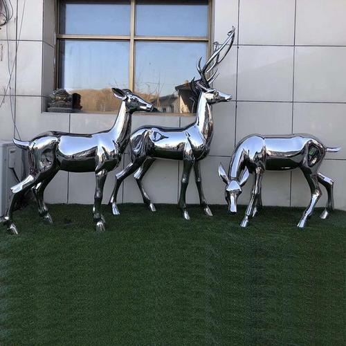 不锈钢麋鹿雕塑 几何鹿雕塑 不锈钢镜面小鹿