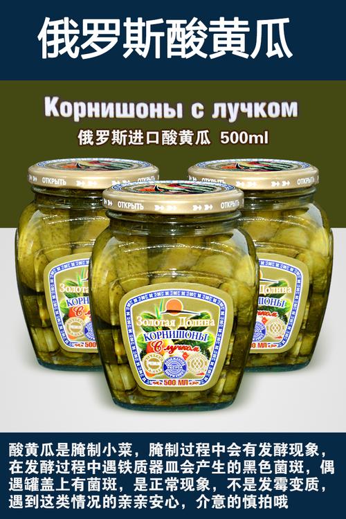 俄罗斯进口酸黄瓜罐头条 即食式开胃泡菜野餐食品500g进口特产