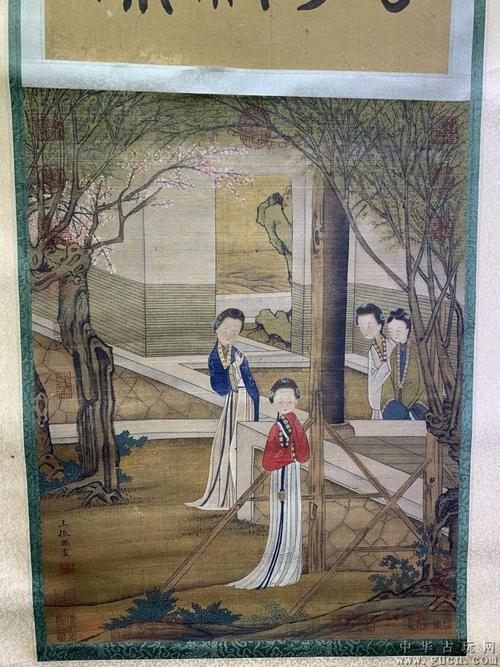 元代著名画家王振鹏大师真迹人物画一副,材质,绢布,画