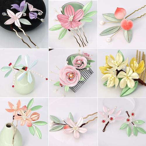 缠花发簪diy材料包古风汉服发饰簪子手工教程丝线纸模图样卡纸模