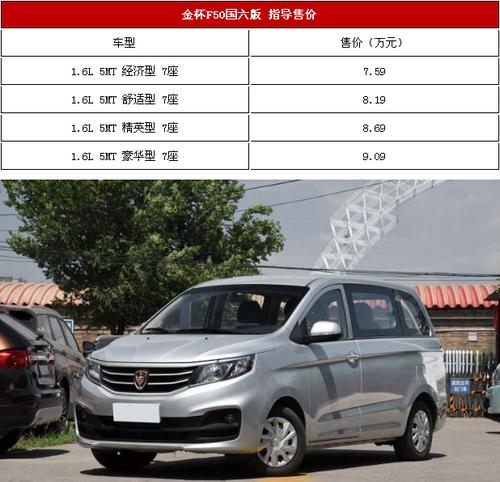 2020款金杯f50国六版新车报价 搭载1.6l发动机