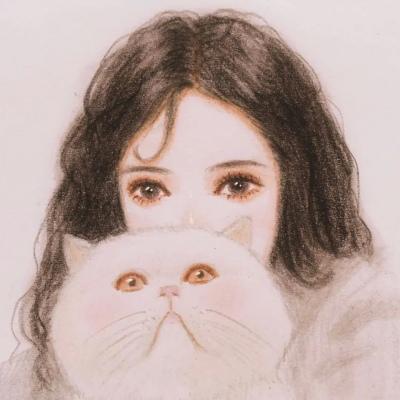 简笔画女生抱猫头像