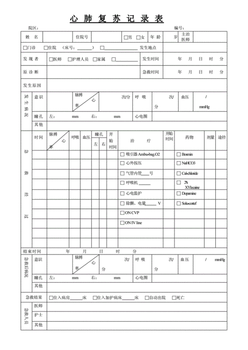 心肺复苏记录表doc2页