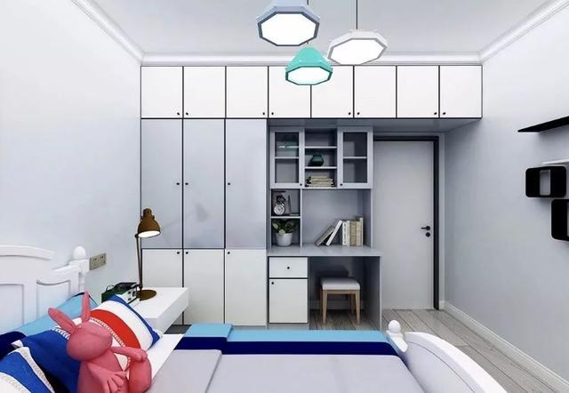 小户型别怕,儿童房设计成书桌书架一体,让空间利用率翻倍