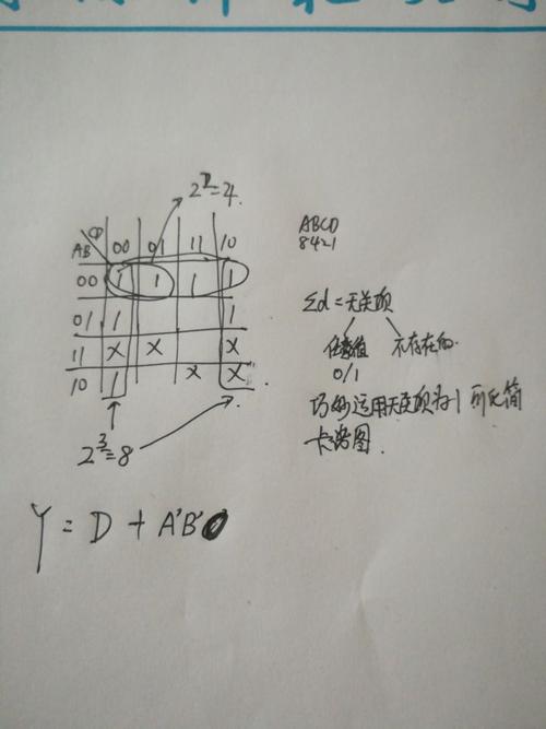 首先abcd采用8421码编制,依次可以在卡诺图中表示出来.