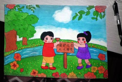 爱护校园环境简笔画