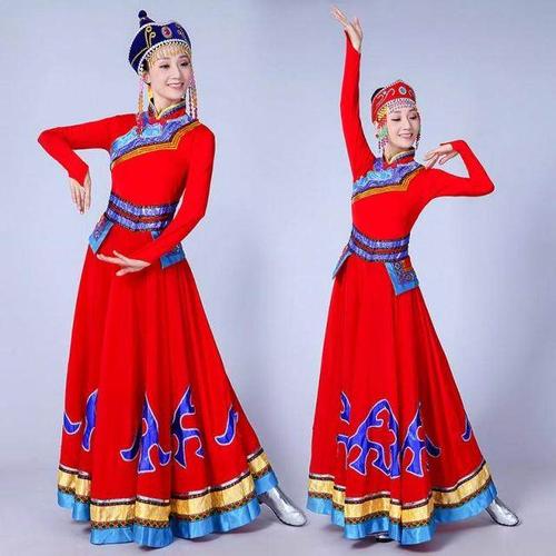 包邮新款蒙古族舞蹈服装女款蒙族少数民族蒙古袍大摆裙演出服成人-图1