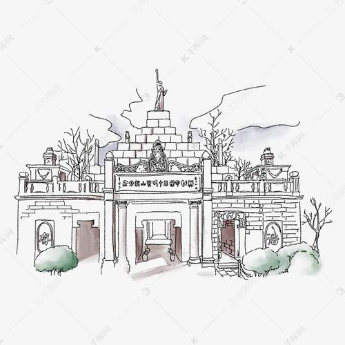 素描黄花岗陵园插画