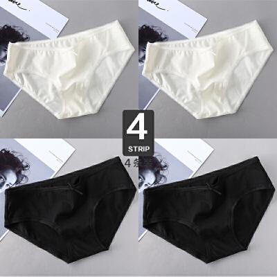 4条装三角内裤女纯棉性感蕾丝边少女低腰黑色内裤女无痕 _a款-2白 2黑