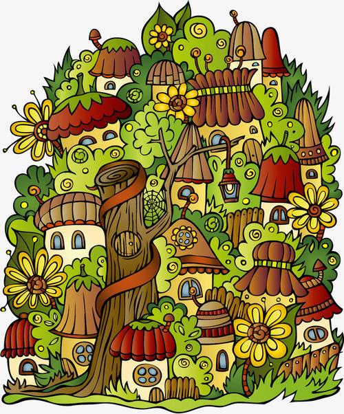 森林蘑菇房子简笔画