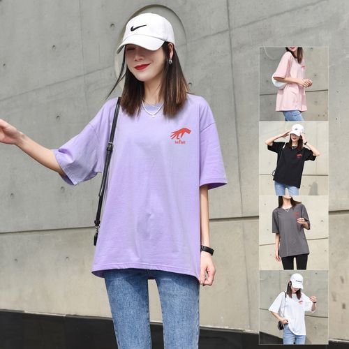 短袖t恤女夏季潮牌时尚百搭宽松圆领简约设计感半袖女ins港风