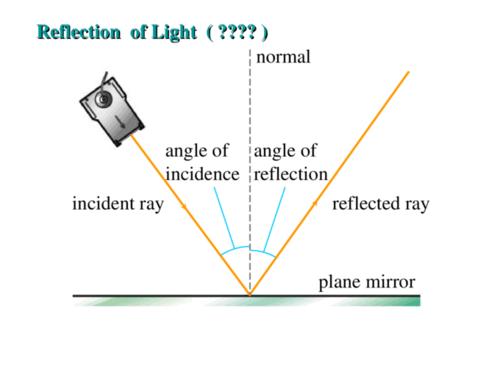 reflection ( 反射 ) incident rayreflected ray plane mirror angle