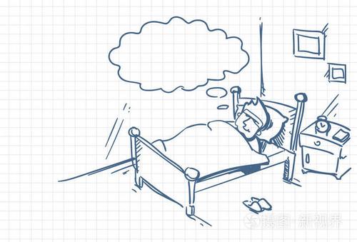 素描人睡梦在床上涂鸦的平方背景