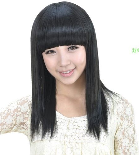 可爱甜美假发套女生披肩发齐刘海中长直发黑色浅深棕色假头发逼真