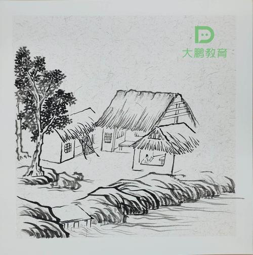 一间茅屋式的表现方式,有正面画法和侧面画法两种.