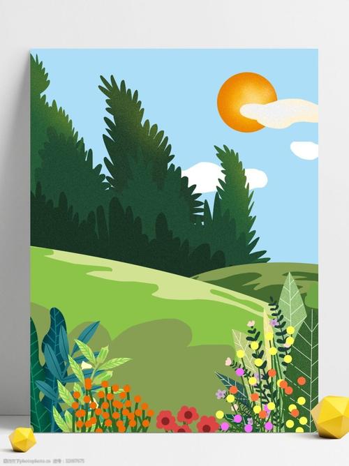 关键词:唯美春天户外景色插画背景 森系背景 树叶背景 绿色背景 插画