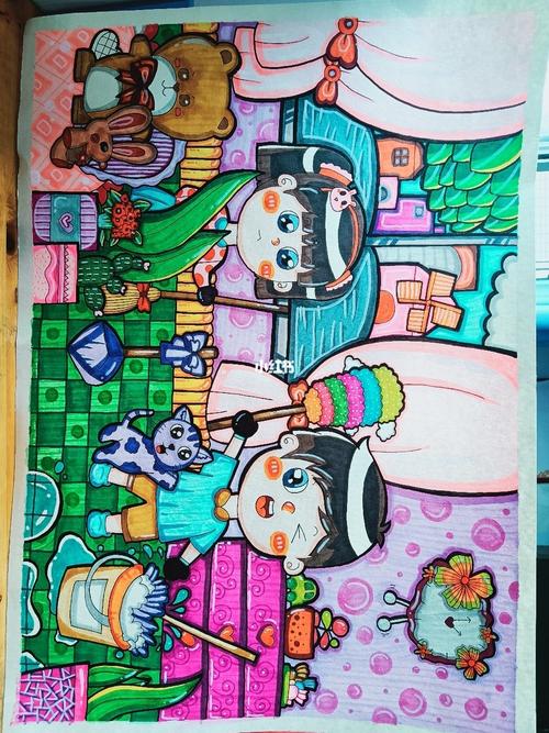 劳动节儿童画94场景画94马克笔_儿童画_马克笔_高光笔_临摹_文化