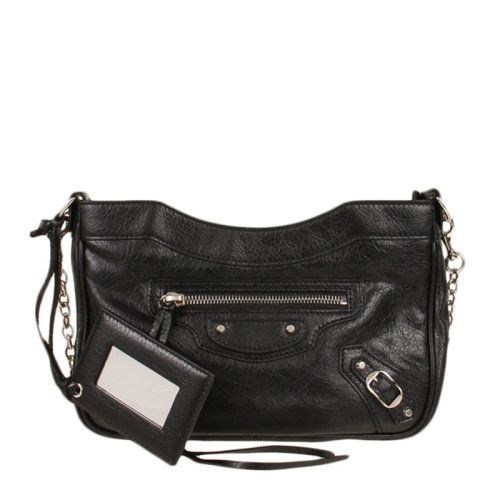 balenciaga/巴黎世家 女士黑色羊皮银色五金单肩包斜挎包链条包女包