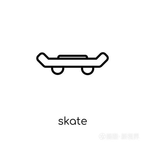 时尚现代平面线性向量滑板图标在白色背景从细线汇集, 概述向量例证