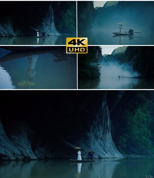 古装美女泛舟古风渔夫划船唯美意境山水美景