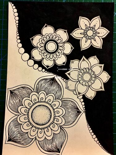 禅绕画|黑白线描|手绘花卉|原创:200/171_花卉_线描_手绘_绘画_文化