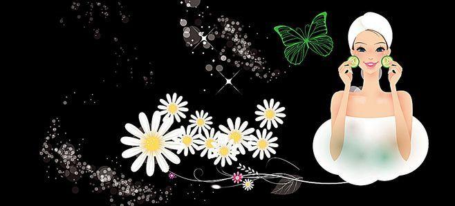 美女,面膜,美容,黄瓜片,蝴蝶,花,黑色.