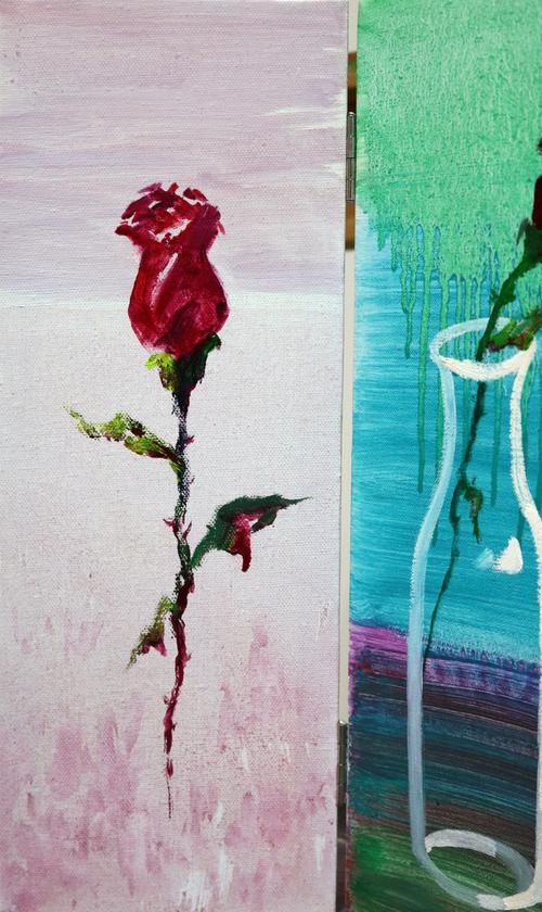 《站立的野玫瑰》油画(共享租赁一周单价70元)