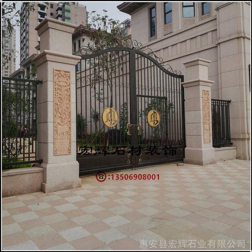 农村院子围墙大门石柱(空心贴面花岗岩门柱)高230公分