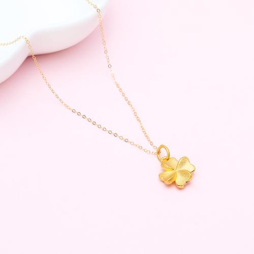 四叶草黄金吊坠硬金足金磨砂挂坠项链女款锁骨颈饰