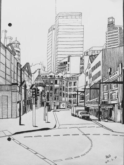 线性建筑黑白画