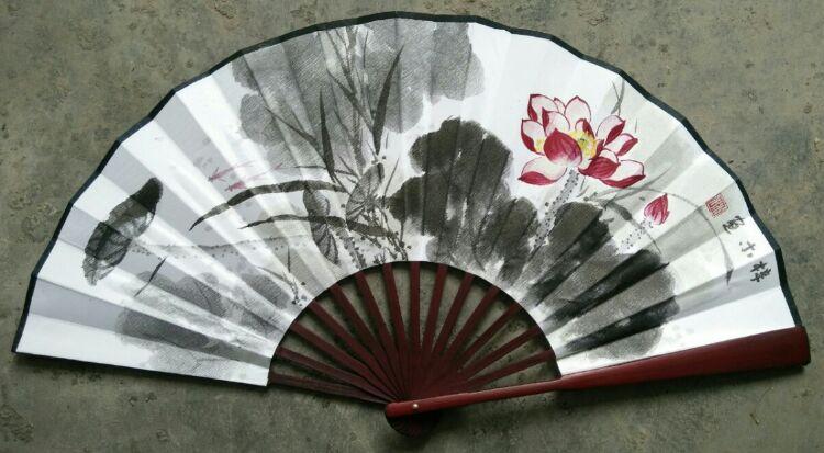 梓木折扇国画荷花欣赏