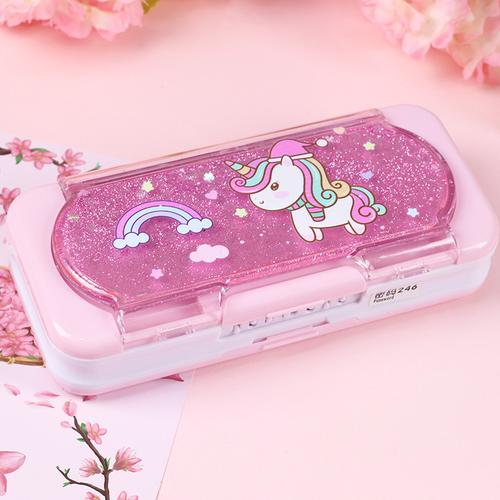 喻娄密码文具盒流沙三层大容量文具盒网红少女心樱花文具盒带密码锁多