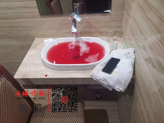 " 洗漱盆里积满了水,她手腕上流出来的血混在水中,整个洗