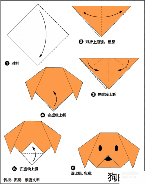 可爱的小狗的脸儿童折纸教程