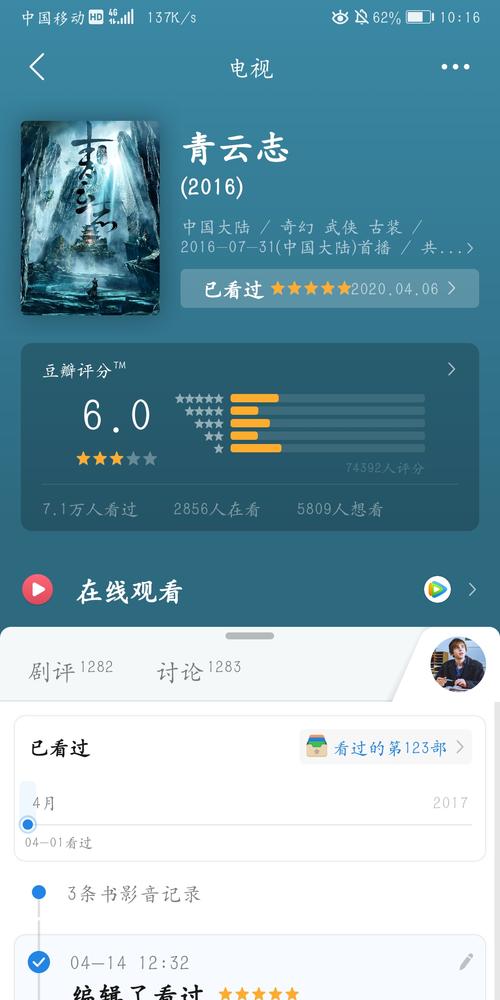 我刚刚发现青云志豆瓣评分6.0了