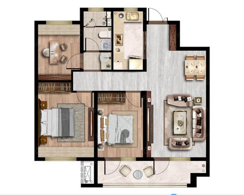 105平方3室2厅2卫1阳台户型图  105㎡|one 居 【三面宽朝南】三室向阳