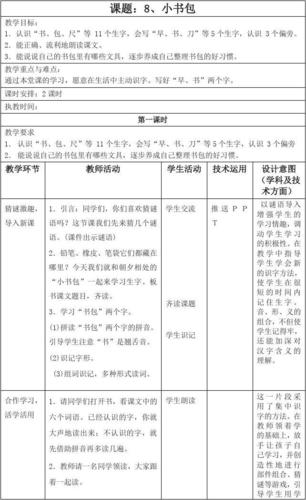(2019年新版)统编版一年级上册《8 小书包》教学设计