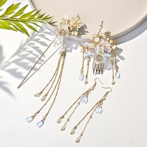 古风发簪一套汉服步摇盘头发的簪子流苏超仙小女孩古代头饰簪c花