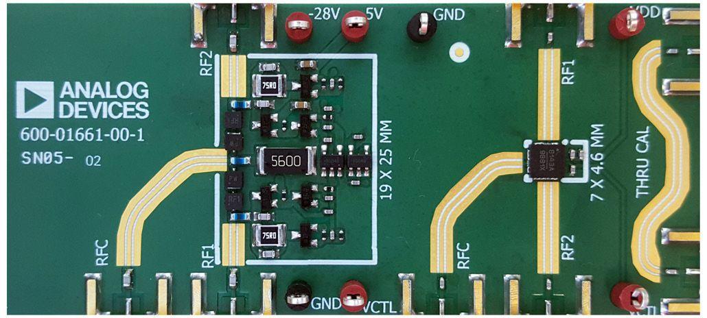 图 5 并排对比了单层 pcb 设计上基于 pin 二极管的开关和新型硅开关