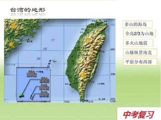 初中教育 政史地 2014中考复习 台湾省答案ppt  多 的山海 全岛2/3为