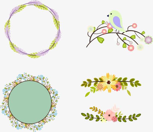 矢量图,手绘,花环,装饰,边框,小清新,小鸟,花朵