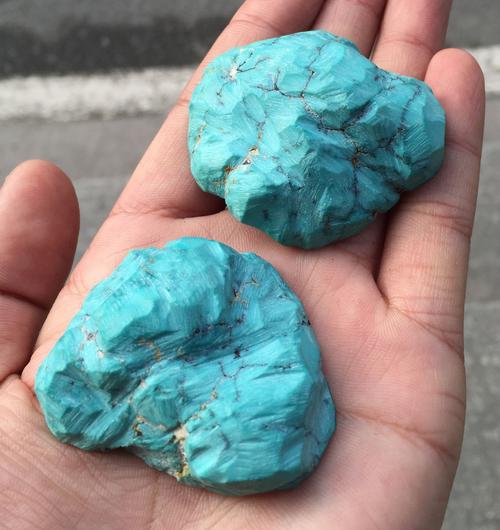 湖北绿松石湖北原矿纯天然高瓷蓝绿松石原石毛料 干净无铁线商品大图