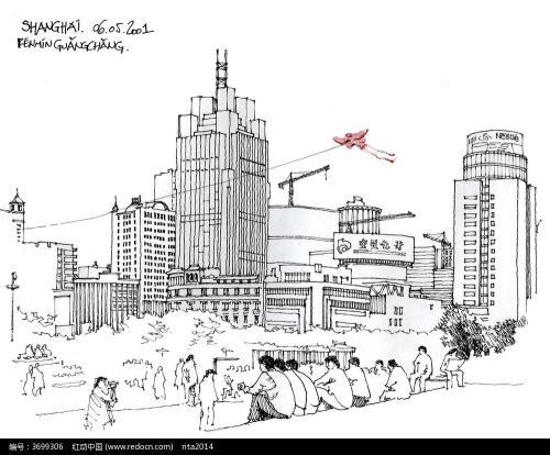 城市广场简笔画六年级