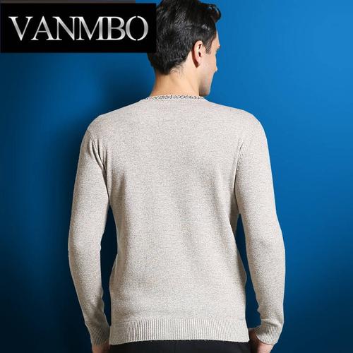 vanmbo时尚品牌 秋新款v领套头羊毛衫男装时尚休闲保暖上衣1923 中灰