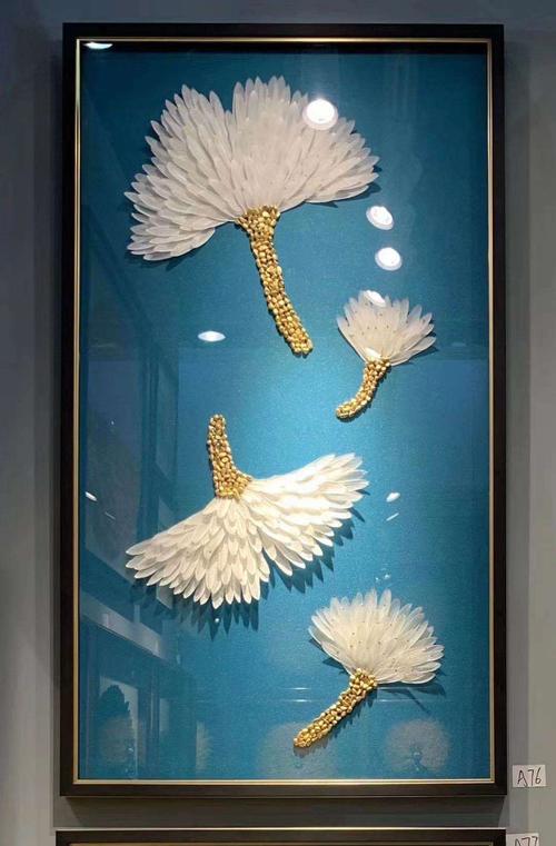 羽毛金线实物玄关装饰画