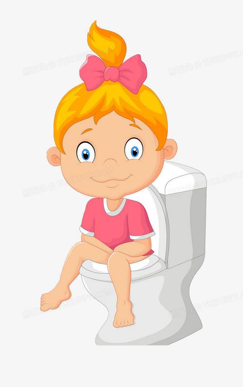 卡通坐在马桶上的女孩