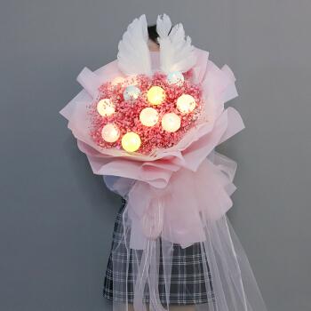 大满天星干花花束玫瑰花礼盒花闺蜜生日礼物女送六一儿童节永生花粉色